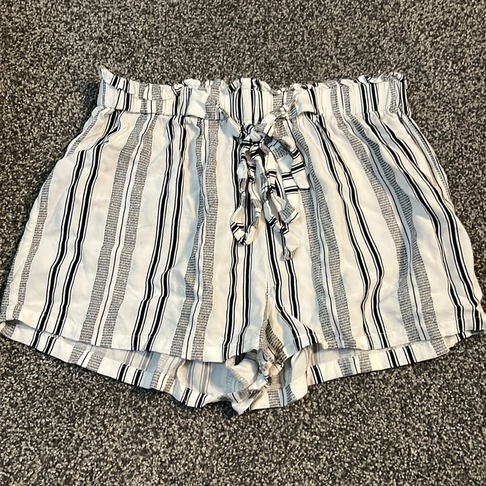 White and Black Striped Shorts